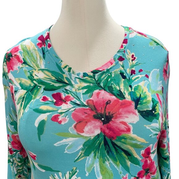 Palm Grove Floral Ruched Top XL NWT Tropical Cruise Resort Stretchy Summer Shirt - Picture 5 of 9